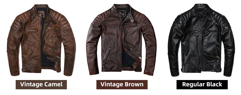 2025 Vintage Camel Yellow Genuine Leather Jacket Real Natural Cowhide Men Motorcycle Biker Coat Mens Slim Calf Skin Coat