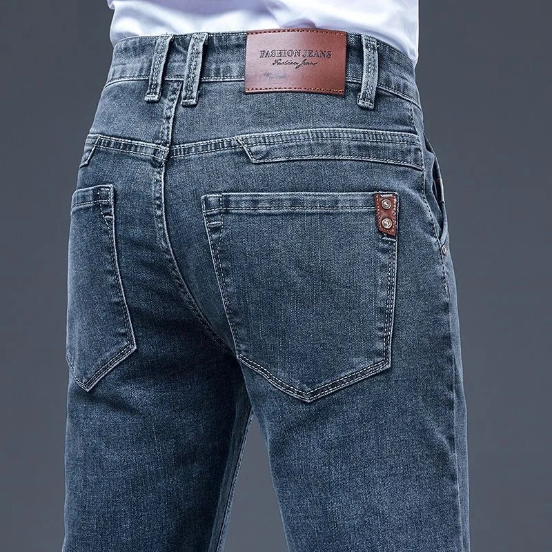 2023 Spring and Autumn New Classic Fashion Solid Color Elastic Small Legs Men's Casual Slim Comfortable Breathable Jeans 28-36