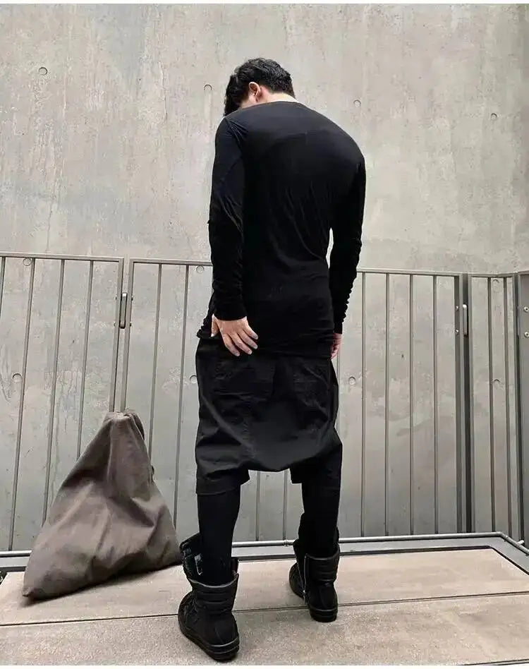 Summer New Men's Tide Y2K Original Design High Street cotton Fashion Punk Dark Casual Loose Cropped Pants Shorts Ins HK5611