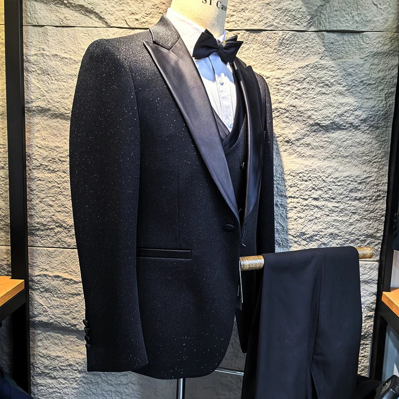 Turkish luxury wedding suits for groom 3 pieces man suits Slim Fit high quality Shining flash diamond Tuxedo Dinner Suit