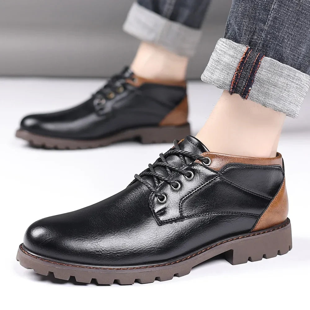 High Quality Men Boots Leather Autumn Winter Low-top Shoes Business Casual British Ankle Boots Trendy Elegant Men's Work Boots