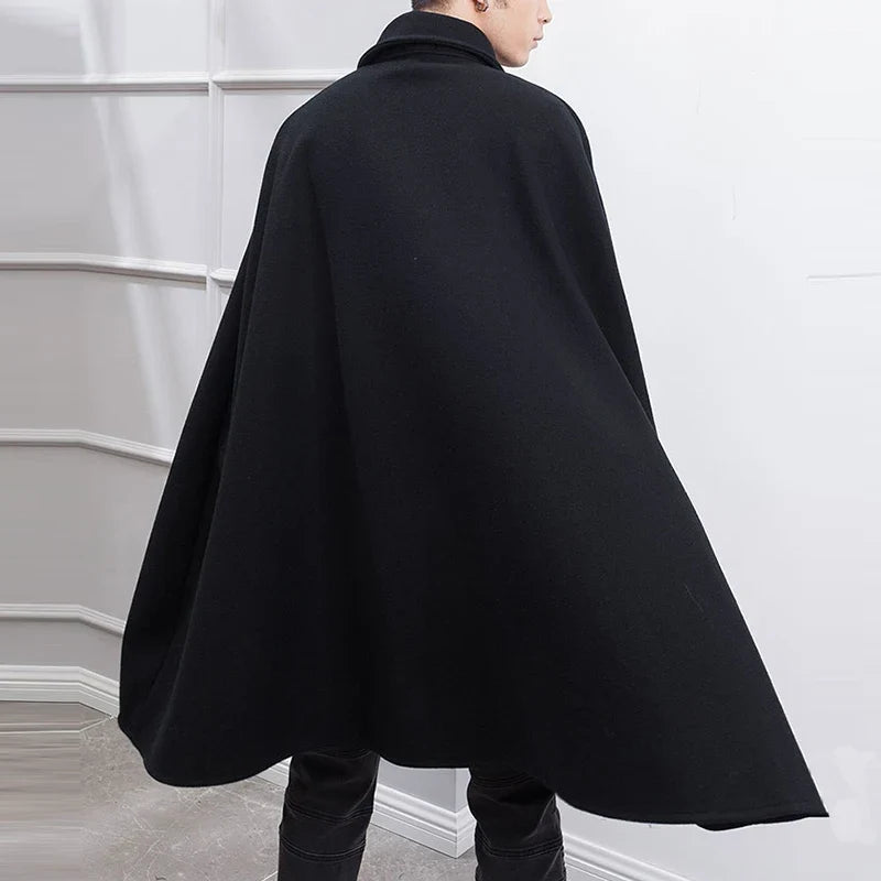 Fashion Men Cloak Coats Lapel Solid Color One Button Cape Trench Streetwear 2023 Casual Male Overcoats Ponchose S-5XL