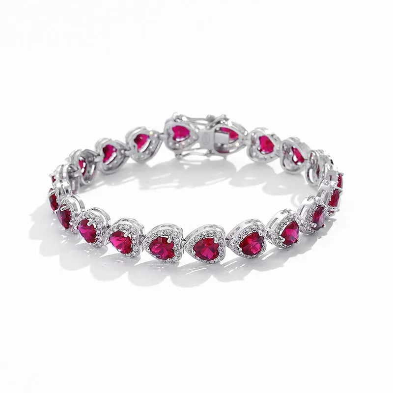 Trendy S925 Sterling Silver Full Ruby Tennis Bracelet for Women Girls Pear Cut Gemstones Link Bracelets Party Fine Jewelry