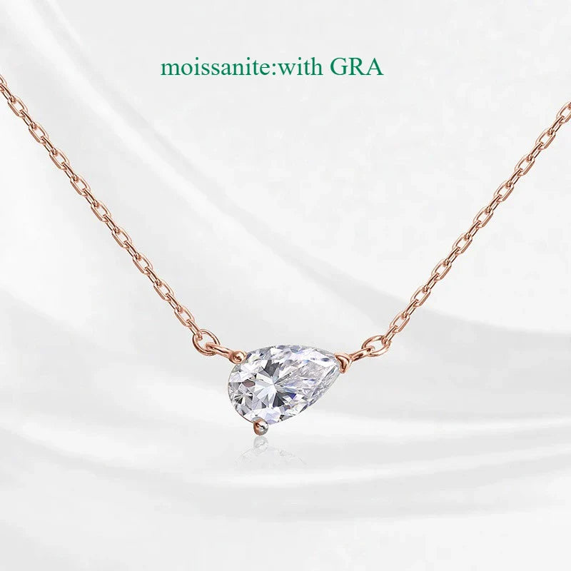 18k Plated 1CT 2CT 3CT Pear Cut Moissanite Necklace for Women Classic Lab Diamond Pendant GRA  Sterling Silver 925 Chain