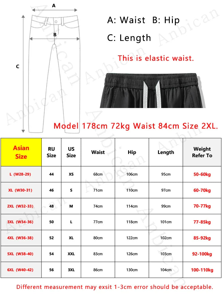 Lyocell Washed Men’s Jeans Lightweight Harem Joggers With Elastic Waist 4 Colors Baggy Denim Pants Asian Size L-6XL