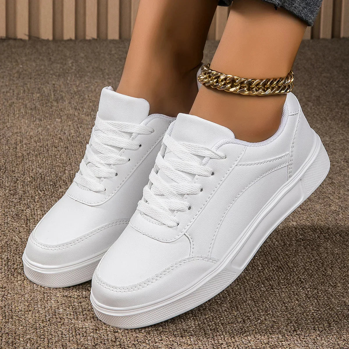 Women Casual Sneakers Leather Platform Sneakers for Women Classics Comfort Skateboarding Shoes Non-Slip