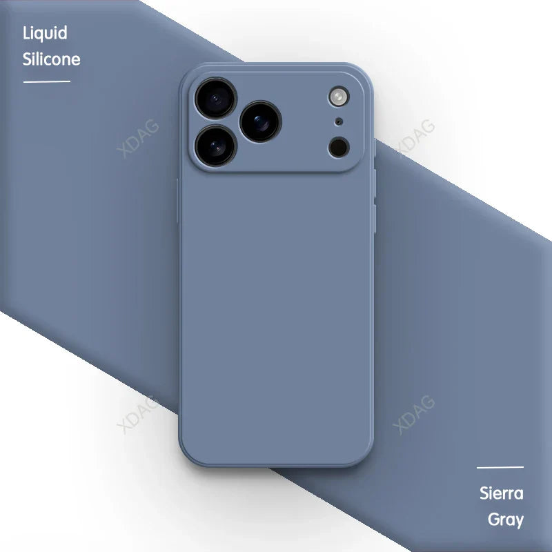 جراب هاتف أصلي من السيليكون السائل لهاتف iPhone 17 Pro Max Air 17Pro 17Max 5G بحافة مستقيمة وحماية للعدسة غطاء خلفي ناعم أساسي