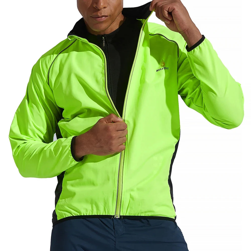 Men Windproof Water-repellent Reflective Cycling Jacket MTB Bicycle Long Sleeve Windbreaker Bike Coat Jersey