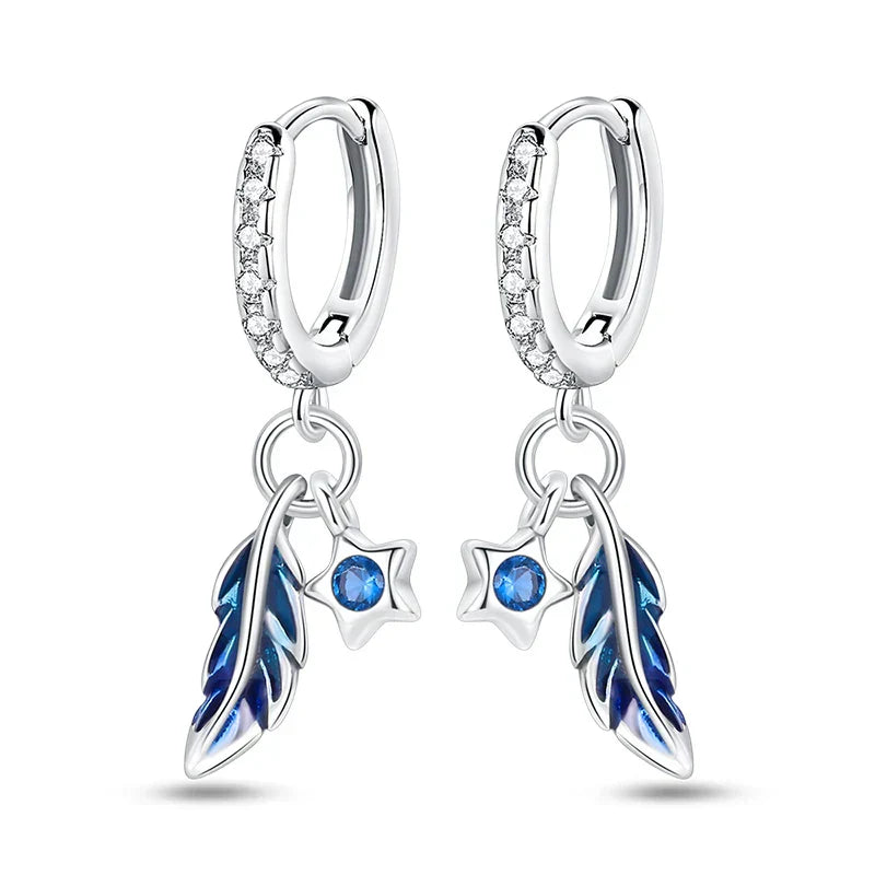 New in 925 Silver Romantic Feather Moon Stars Dream Catcher Earrings For Women Trending Fashion Jewelry Creative Birthday Gifts