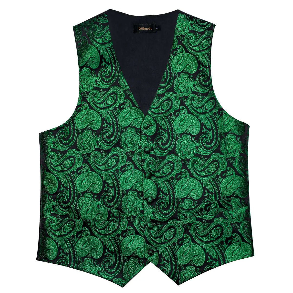 Luxury Green Paisley Solid Silk Suit Vest for Men Wedding Waistcoat Neck Tie Set Party Tuxedo Men Clothing DiBanGu
