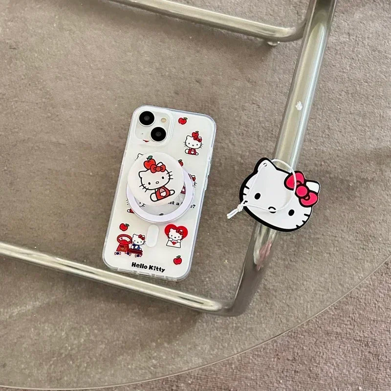 Cute Sanrio Hello Kitty Magnetic Card Wallet Holder Magsafe Wireless Charge Phone Case For iPhone 17 16 15 14 13 Pro Max Cover