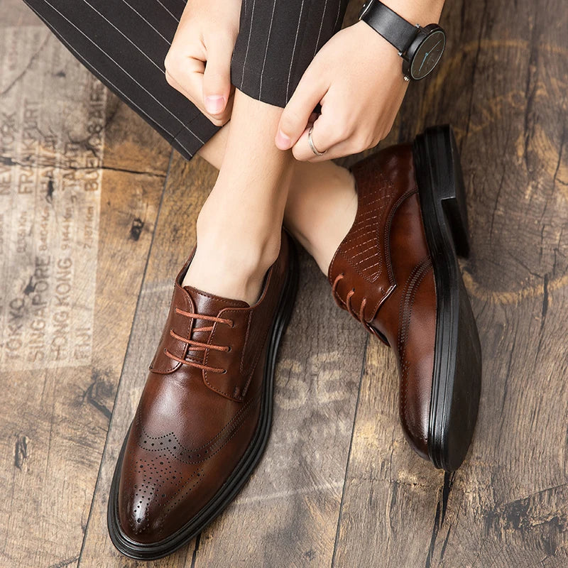 Men's Premium Leather Dress Shoes – Classic Lace-Up Formal Footwear for Business & Events