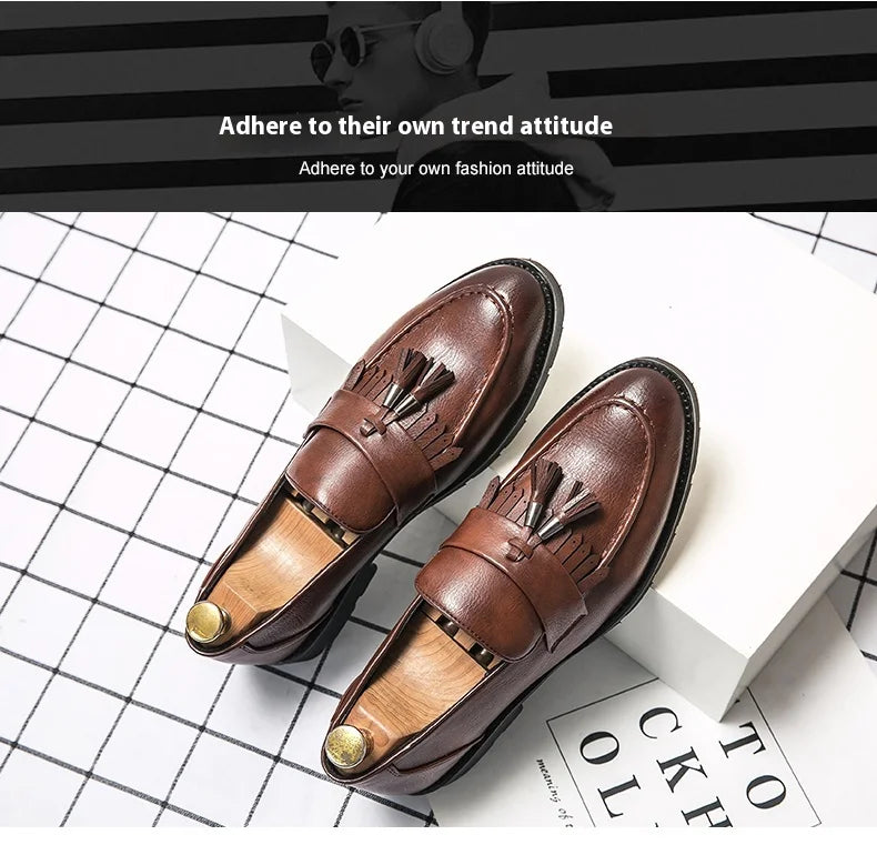 Tassel vamp loafers all match youth suit beamers men Korean version of British men's shoes best man shoes fashion