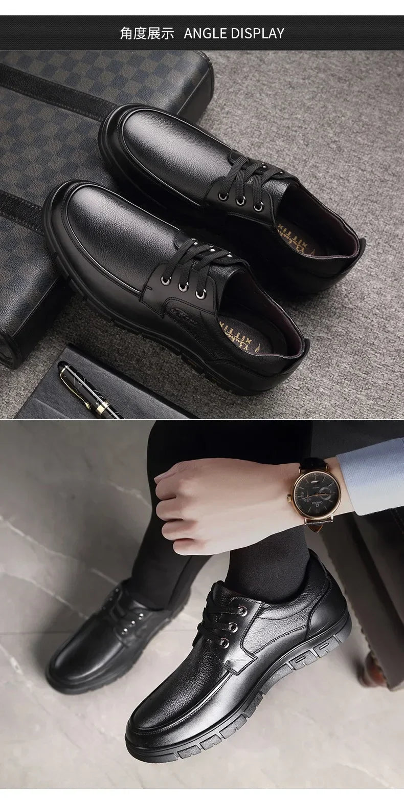Men PU leather Casual Shoes Soft Sole Lace-up Luxury Brand Middle-aged Old Man Dad Lightweight Loafers Shoes  Zapatillas