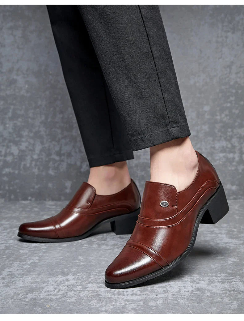Men Business Formal Height Increasing Leather Shoes Classic Retro Elevated Loafers Lift Dress Shoes for Wedding Banquet Office