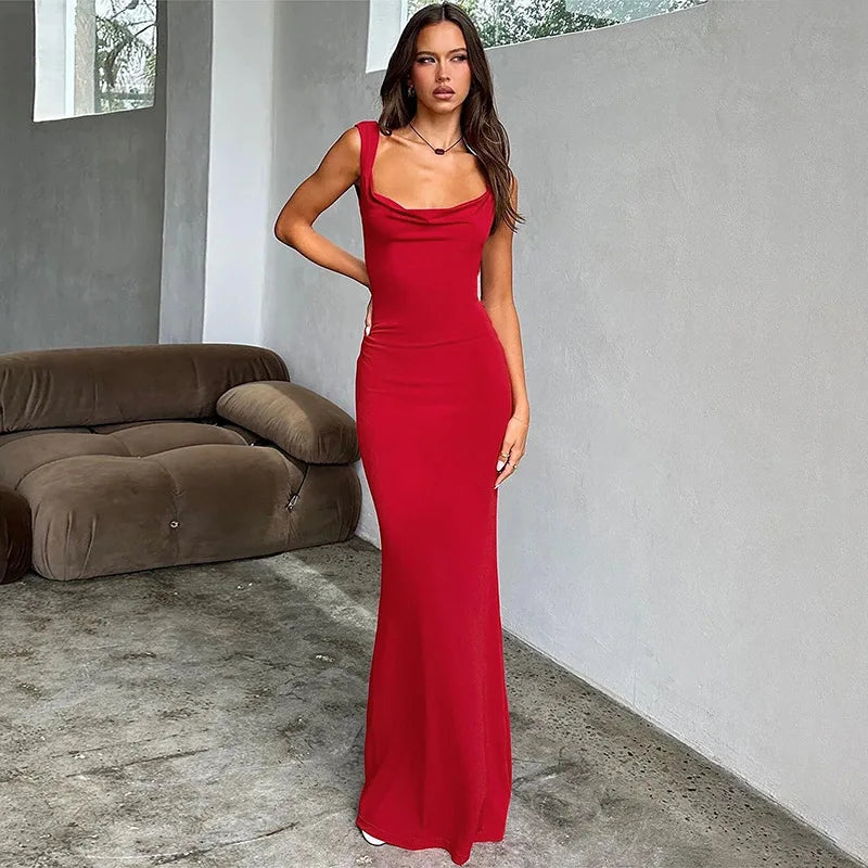 Oligai Maxi Elegant Party Dresses 2025 Red Sleeveless Long Dresses Holiday birthday Robe Sexy Clothes for Women with Bow