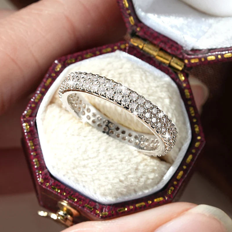 Sparkling 1.3mm D Color Full Moissanite Eternity Ring 14k Gold Filled Double-row Finger Bands GRA Cerified Rings for Womem