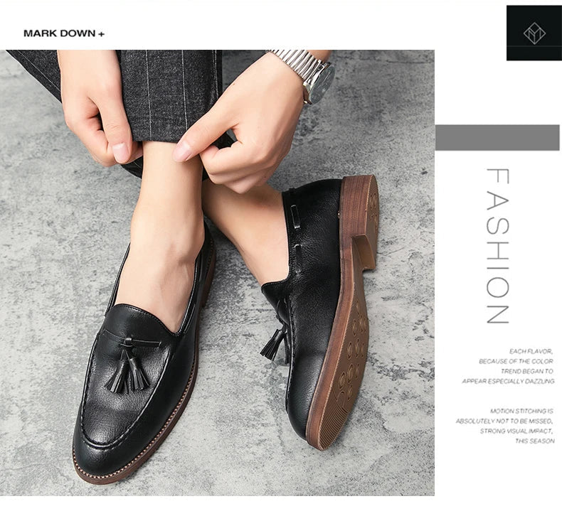 New high quality pointed casual leather shoes men's wedding shoes Bullock fringe a slip-on beef sole stylist fashion shoes