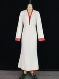 Women's Fashion Contrast Color Deep V-Neck Evening Maxi Dresses