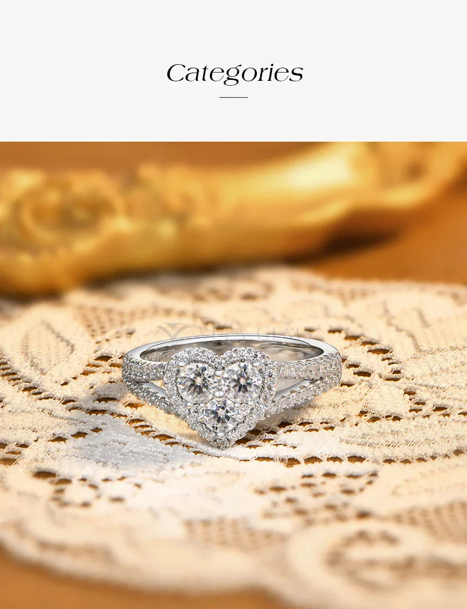 Three Stone Heart Halo Moissanite Ring for Women Round Cut S925 Silver Half Enternity Wedding Band Holiday Gift Jewelry