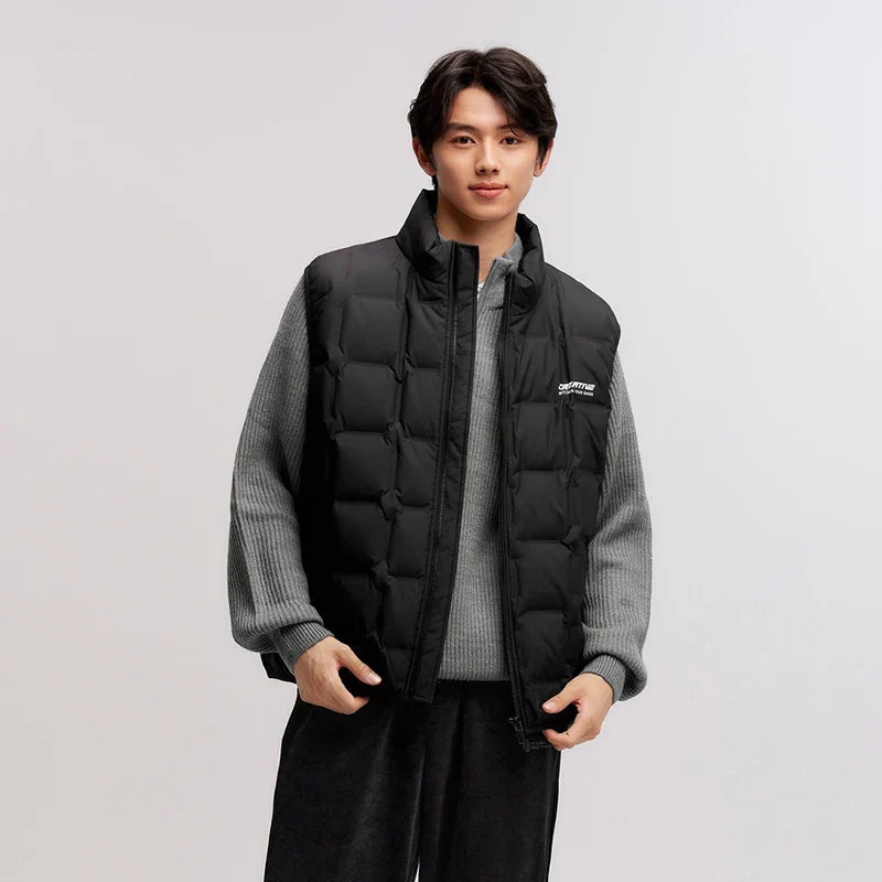 Down Vest Men 2024 New Winter Stand-Up Collar Printed Textured Outerwear Stacking Inner Wear Fashion Versatile.
