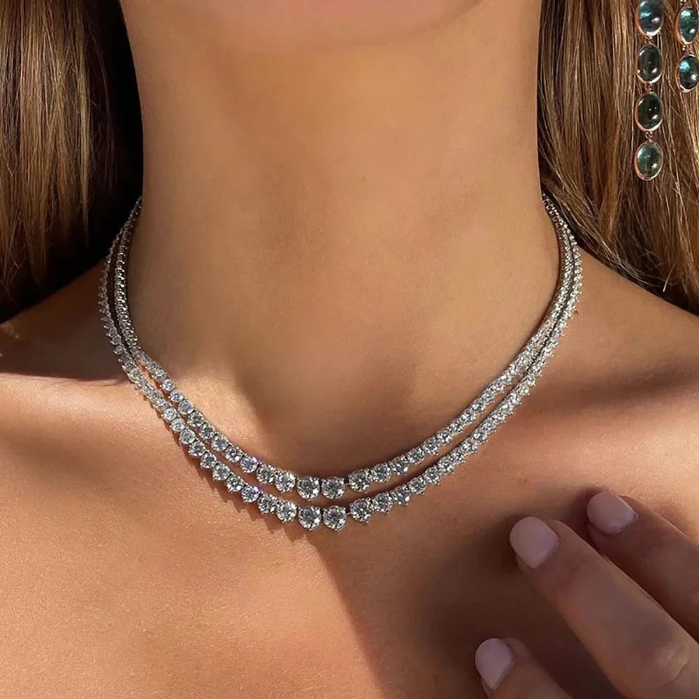 3-Claw Setting Full Moissanite Tennis NecklaceCertified Certificate 925 Silver 3-4.5mm Size Gradient Diamond Necklaces for Women