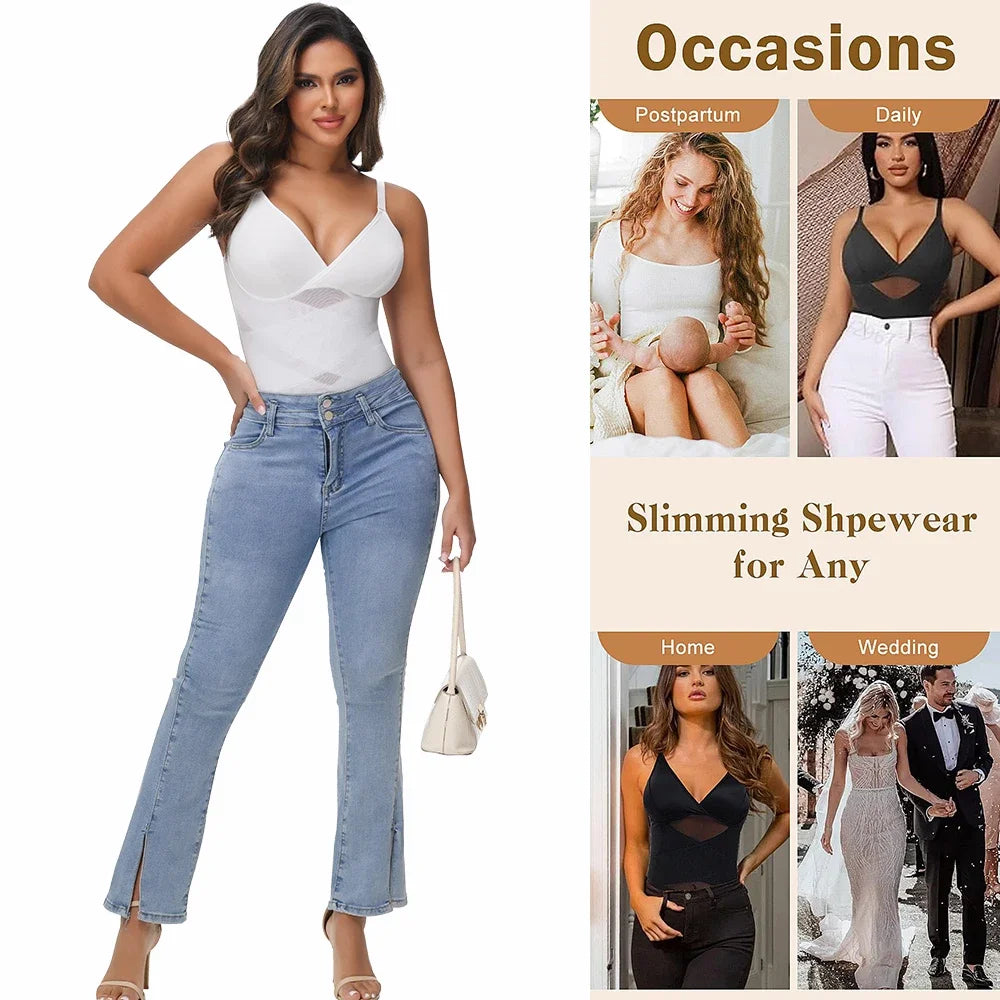 Cross Waist Bodysuit Sexy Women Briefs Shapewear with Film Coaster Mesh Breathable Suspender Top Tummy Control Ladies Underwear