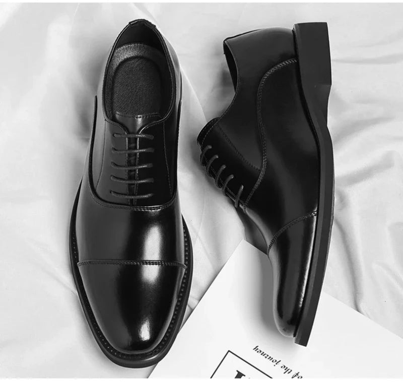 Mens Brown Gradient Leather Cap Toe Oxford Dress Shoes Lace Up Formal Business Office Work Daily Wear Comfortable Non Slip Shoes