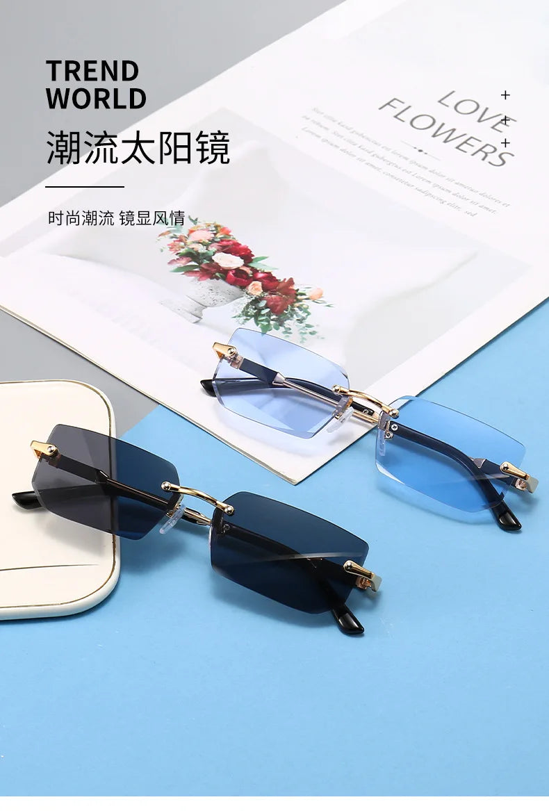 Fashion Rimless Rectangle Sunglasses Popular Women Men Shades Small Square Sun Glasses For Female Male Summer Traveling glasses