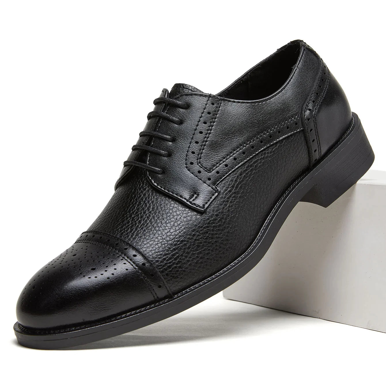 Men Summer PU Round Toe Lace Up Height Increase Business Formal Dress Shoes Breathable Anti-Slip For Office Work Shoes