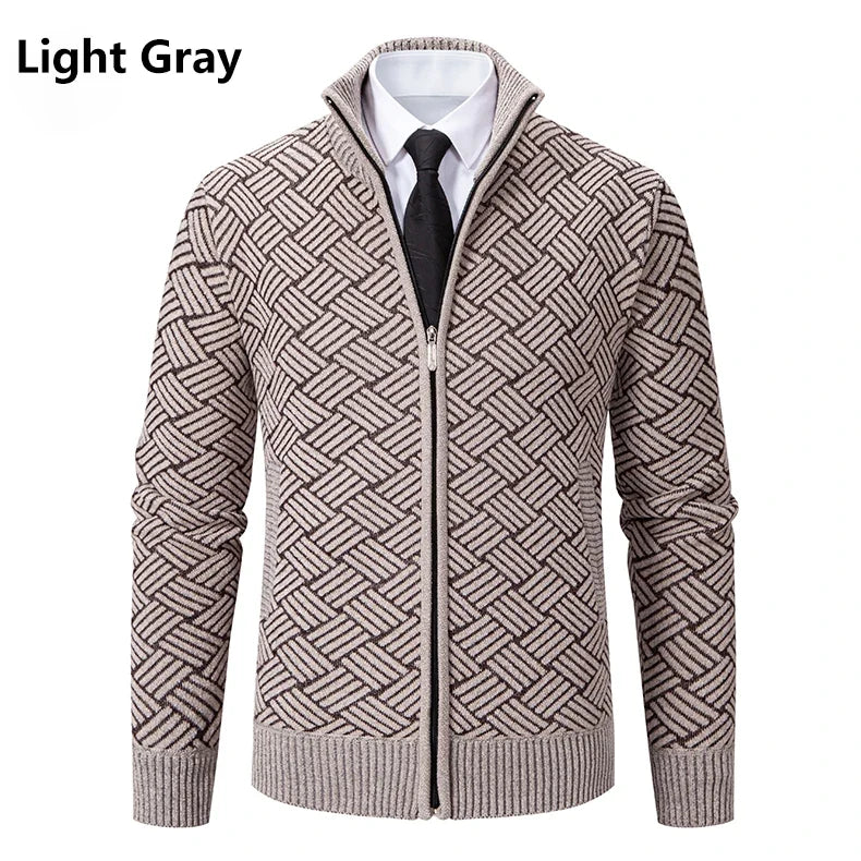 Mens Thickened Cardigan Full Zipper Fleeced Sweaters Knit Jackets Hooded Sweater Coat Autumn Winter Padded Clothes