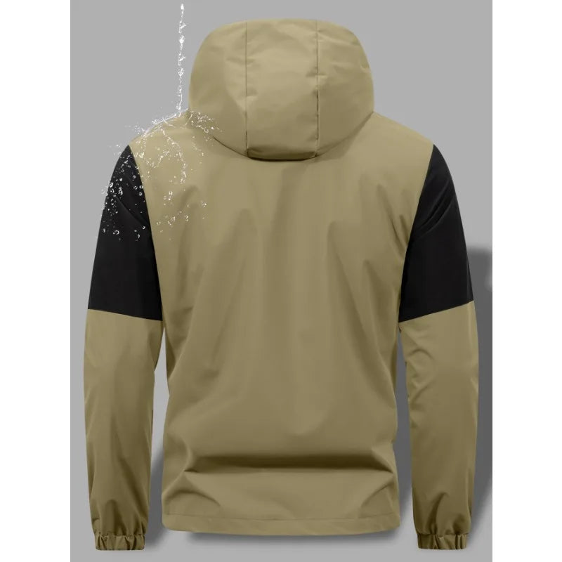 Men's Windproof Waterproof Hooded Jackets Big Pockets High Street Print Outdoor Windbreaker Coat for Hiking Trekking Streetwear