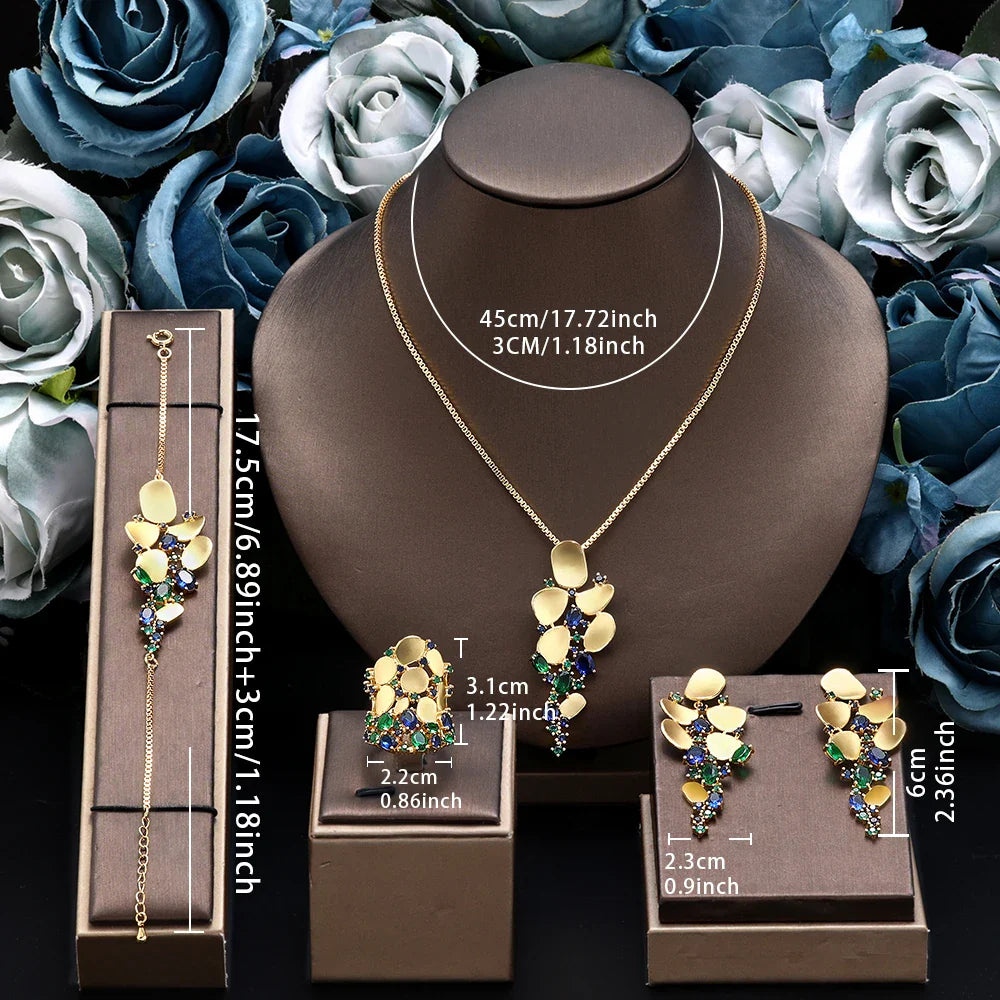 2025 New 4-piece Cubic Zirconia Wedding Jewelry Set Geometry Dubai Africa Luxury Bride Wedding Jewelry Set