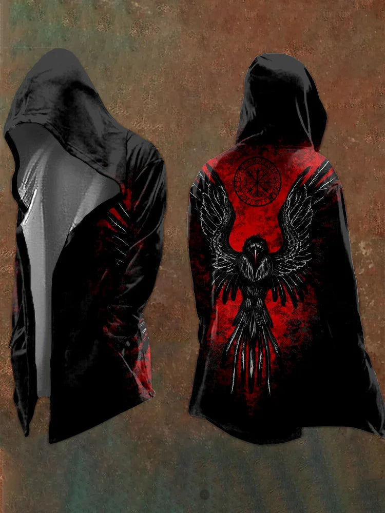 Men’s oversized 3D cosmic print hooded trench coat, abstract retro style, spring/fall, M–XXL