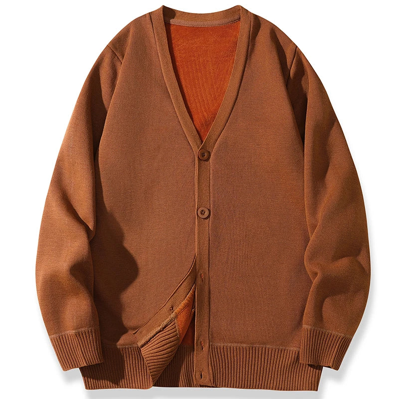 2026 New Men's Casual Long Sleeved Velvet Sweater Cardigan Knitted Jacket Top Autumn and Winter Fashionable Versatile Jacket