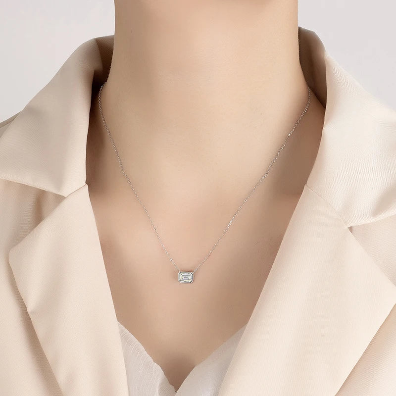 1CT Moissanite Necklace for Women S925 Pure Silver Emerald Cut Laboratory Diamond Pendant Fashion Party High-end Jewelry