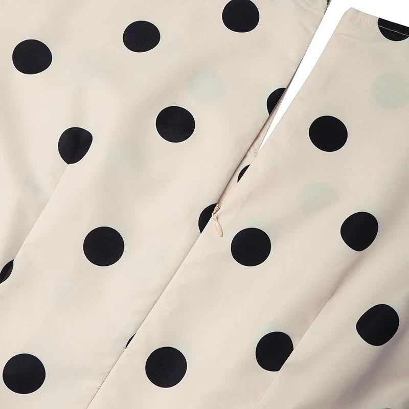 Elegant Women Dots Print Dress 2024 Summer Slim 3/4 Sleeve Vestidos Fashion V-Neck Party Midi Robe Office Pocket Dresses