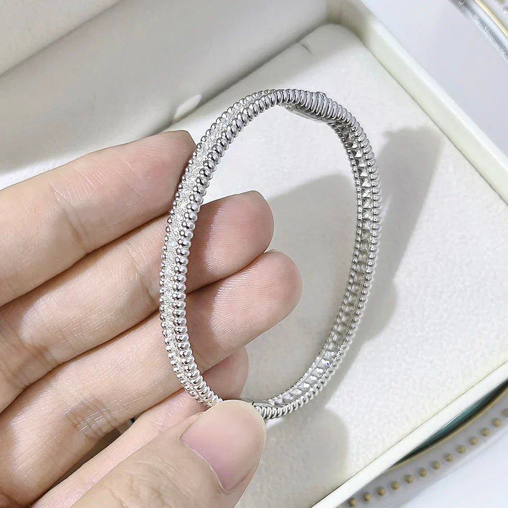 Luxury Real D Color Full 2mm Moissanite Tennis Bangle Bracelet For Women S925 Silver Plated 18K Gold Diamond Bracelets Gift