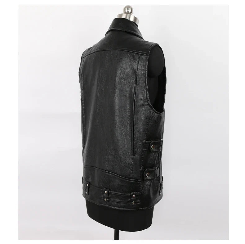 Autumn Black Motorcycle Pu Leather Vest Men Zipper Pockets Plus Size Faux Leather Biker Sleeveless Jacket 4xl 5xl