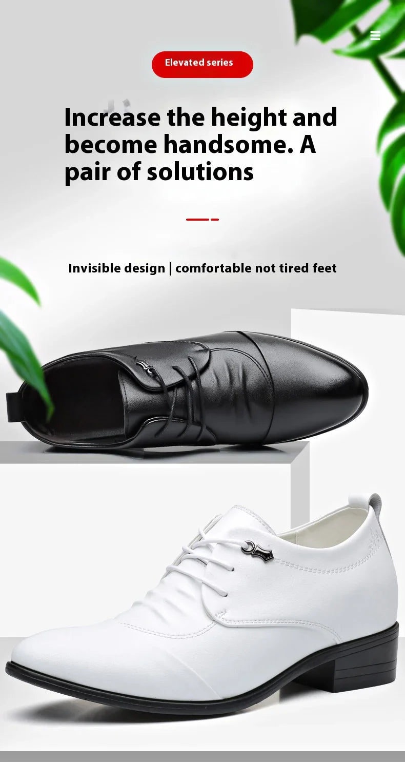 Business Men Oxford Leather Shoes Elevator Man Height Increase Insole 6CM White Black Thick Soled Formal Casual Shoes