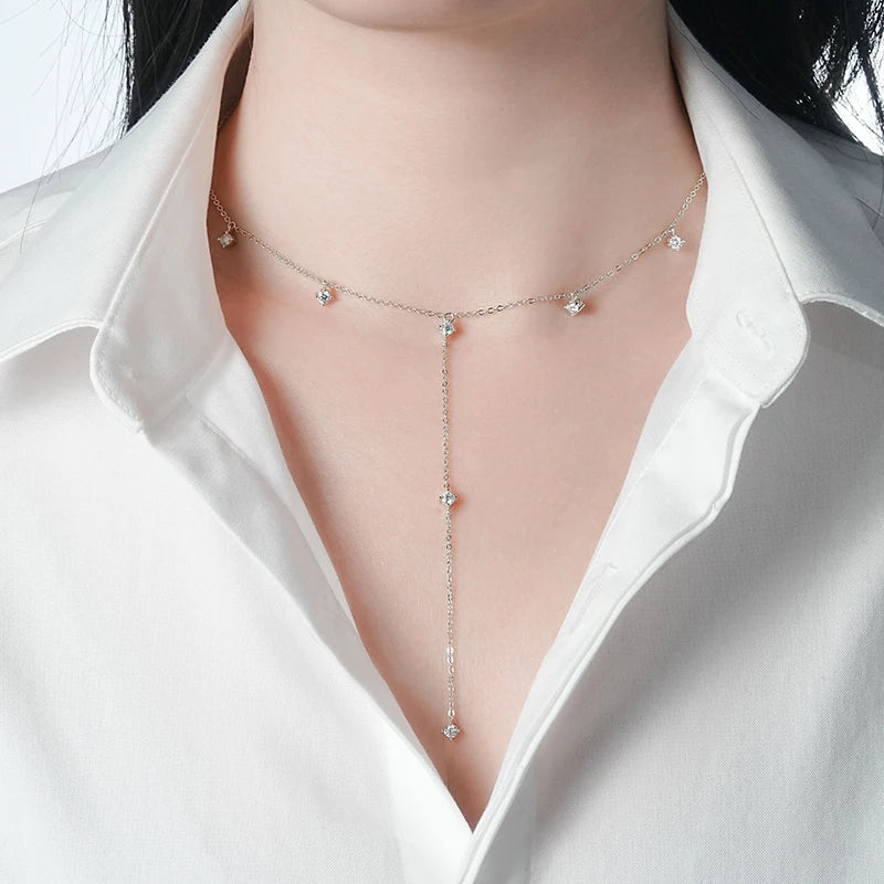 0.7-0.9CTTW 100% Full Moissanite Necklaces for Women Tassel Pendant 925 Sterling Silver Plated 18k Fine Jewelry Wholesale