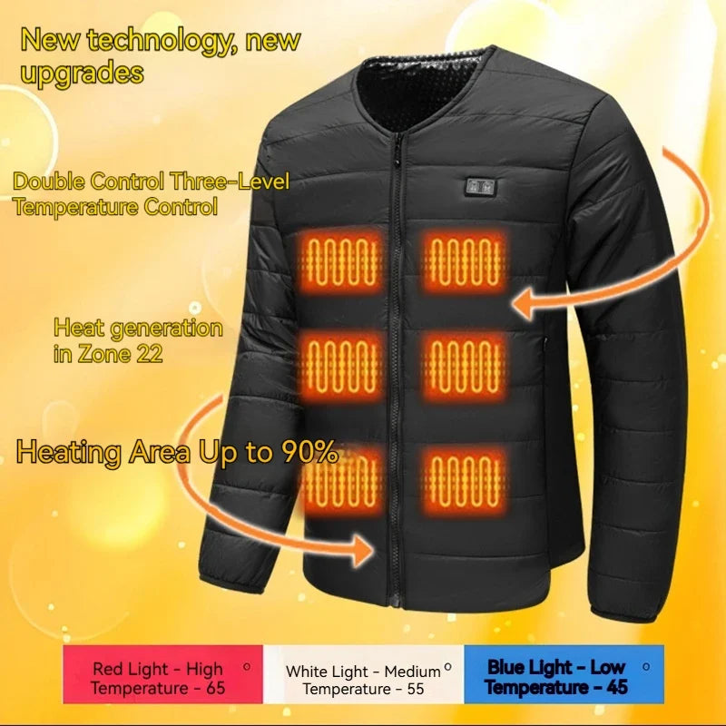2025 Winter New Dual-Control Zone 22 Smart Heated Cotton Jacket Electric Heated Vest for Men