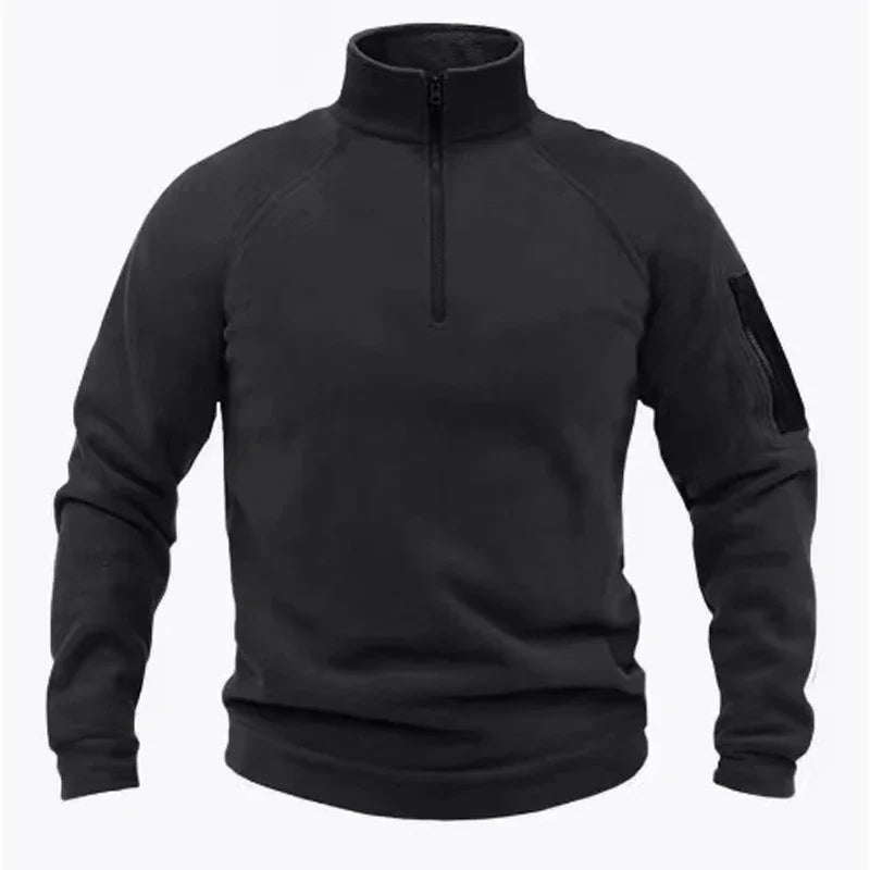 Mock Neck Military Sweatshirt Fleece Jackets Men's Cargo Tactical Pullover Hiking Camping Climbing Trekking Windproof Jackets