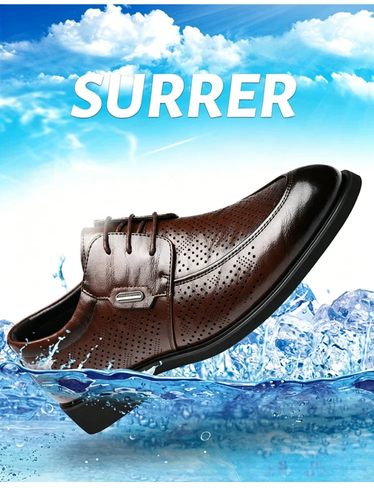 Men's Summer Breathable Leather Shoes Comfortable Soft Bottom Hollow Design Business Formal Derby Shoes British Style-SJ551-1