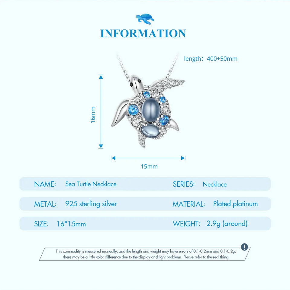 925 Sterling Silver Blue Spinel Sea Turtle Pendant Necklace Pave Setting CZ for Women Valentine's Day Gift
