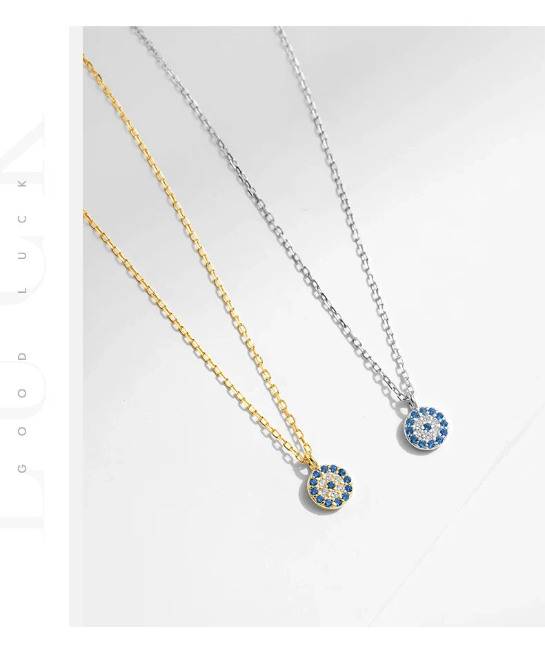 Blue Eye Necklace 925 Sterling Silver Zirconia Eyes Pendant Necklaces Trendy Link Chain Jewelry Gifts For Women Girls