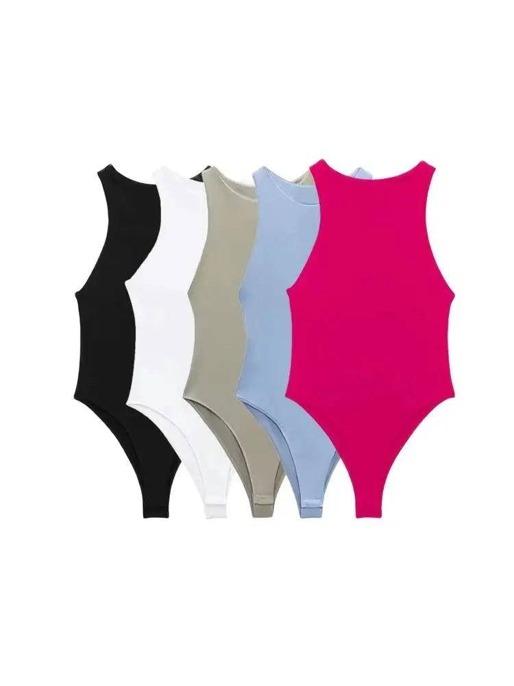 Women Fashion With Halter Neck Skinny Bodysuit Sexy Sleeveless Snap-button Female Playsuits Mujer