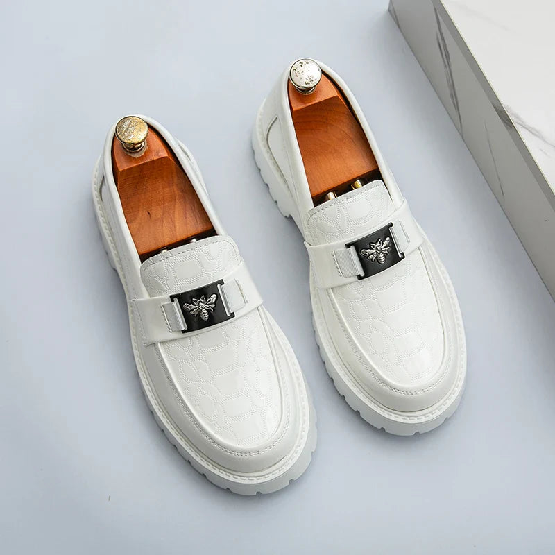2026 Fashion Bee Design Men's Leather Shoes Thick Sole Luxury  Slip On Loafers Comfort Fashio Business Party Formal Dress Shoes