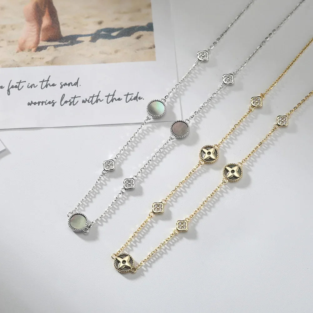 Elegant Ladies 925 Sterling Silver Necklace Four-Leaf Clover Inlaid Shell Decoration Suitable Daily Wear And Gifts
