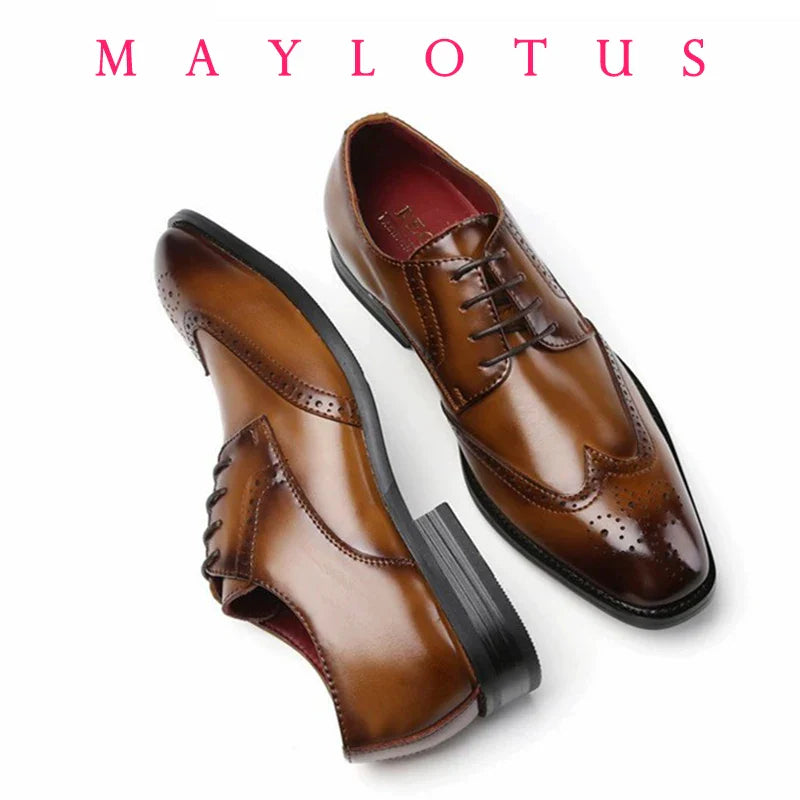 Top Quality Hard Cow Leather Pattern Men Formal Wedding Dress Shoes Pointed Toe Gentleman Men Brogues Oxfords New Spring